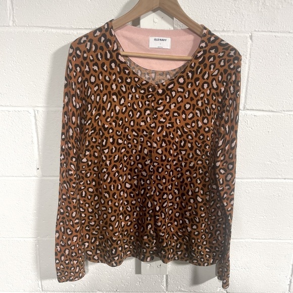 Old Navy Leopard Printed Crew-Neck Cardi Sz Large - Picture 1 of 4